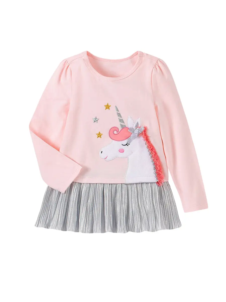 Pink Unicorn Embroidered Girl's Skirt Dress - Image 5