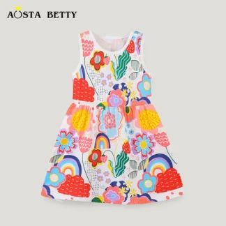 Cotton Cartoon Print Dress for Girls Summer Party Wear