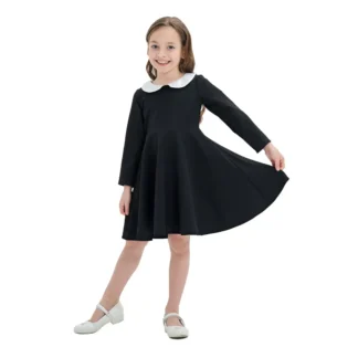 Black Long Sleeve Collar Dress for Girls 5-10 Years