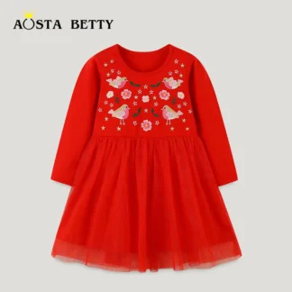 Red Embroidered Princess Skirt Dress for Girls