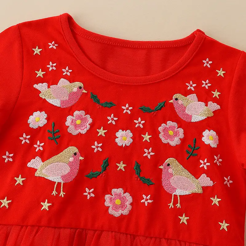 Red Embroidered Princess Skirt Dress for Girls - Image 3
