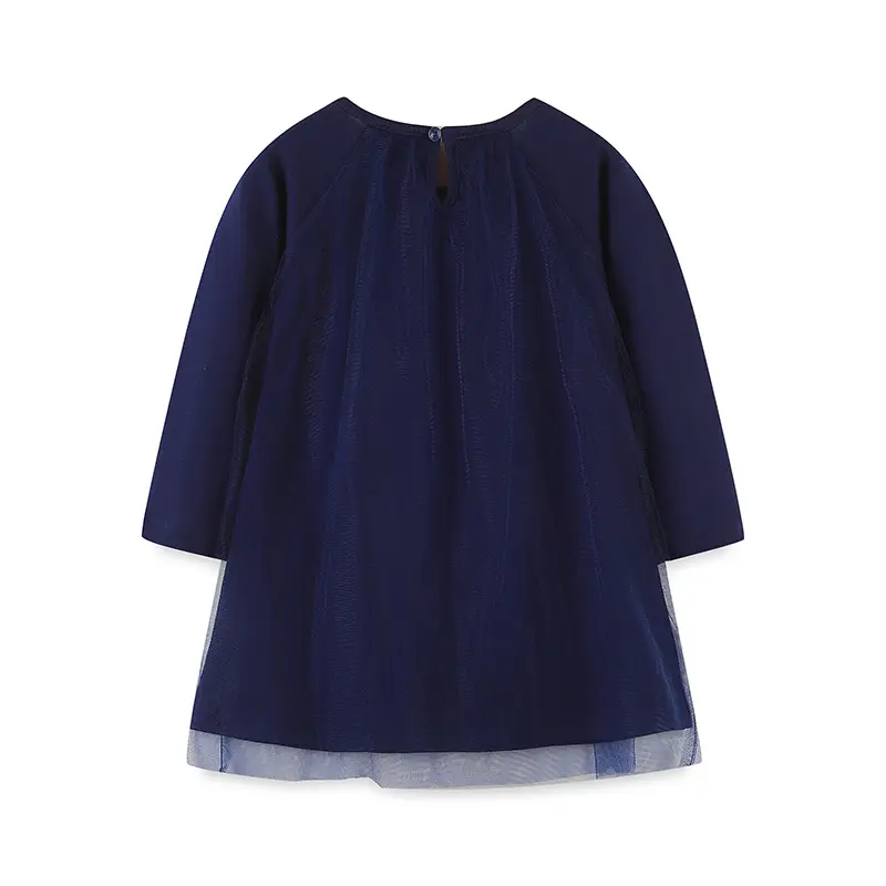 Princess Dress for Girls Navy Blue Hearts Long Sleeve - Image 2