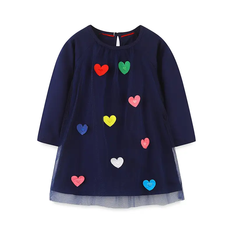 Princess Dress for Girls Navy Blue Hearts Long Sleeve - Image 5