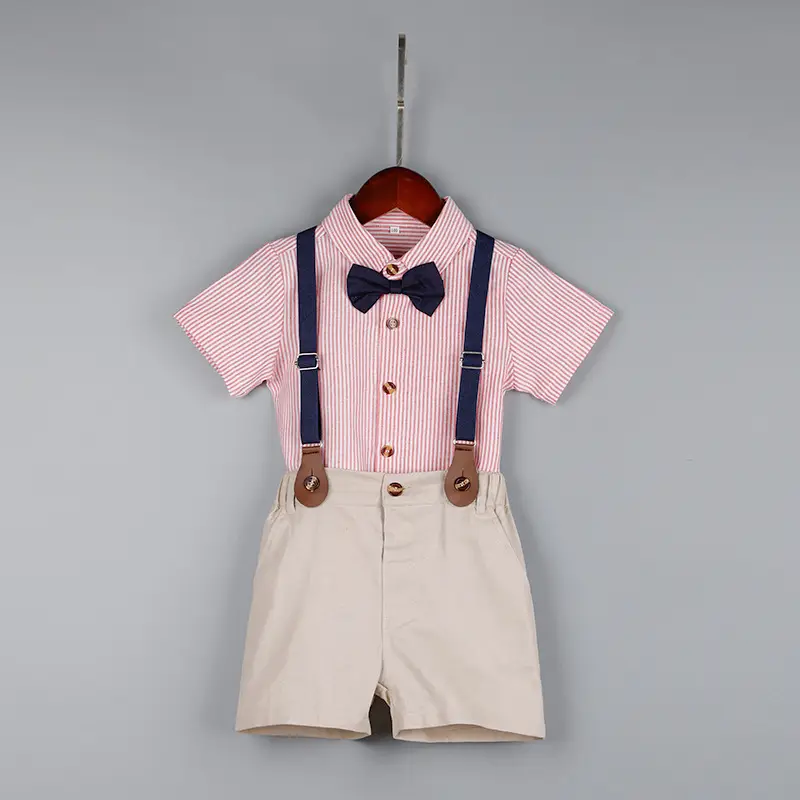 Kids Summer Shirt & Pants Set Striped White Beige 2-4Yr - Image 2
