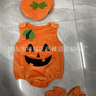Pumpkin Embroidery Baby Romper Set Orange