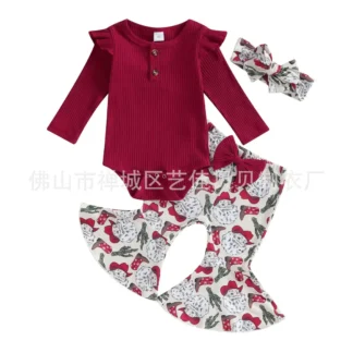 Kids Printed Flared Pants Set with Headdress for Girls