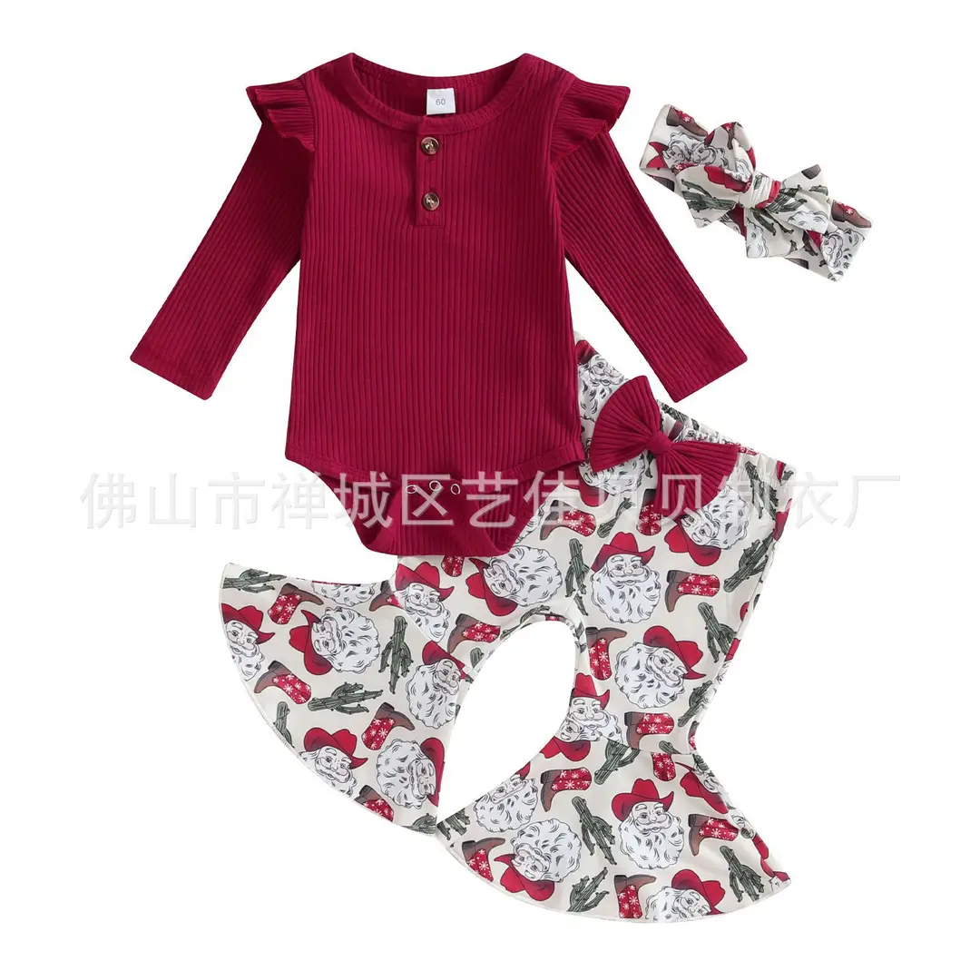 Kids Printed Flared Pants Set with Headdress for Girls