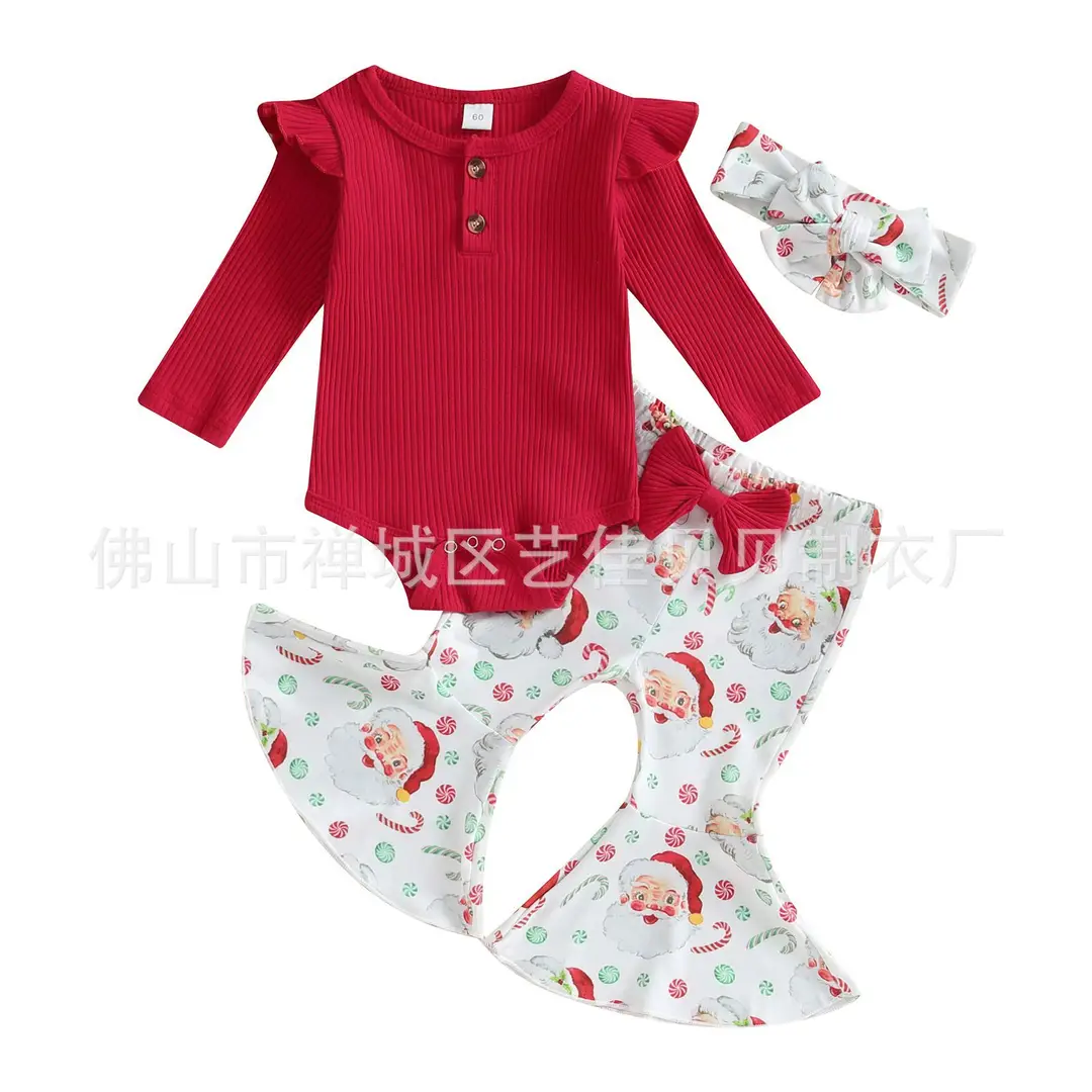 Kids Printed Flared Pants Set with Headdress for Girls - Image 5