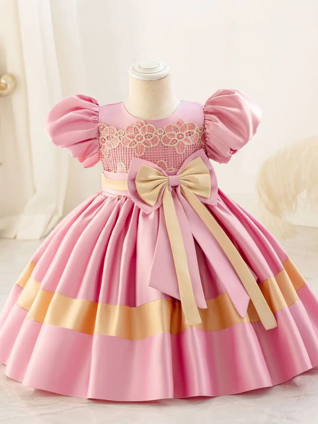 Purple Satin Princess Dress for Girls 3-5 Years with Gold Accents - Image 4