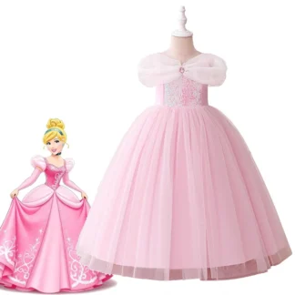 Cinderella Pink Tulle Gown for Girls Birthday Wedding