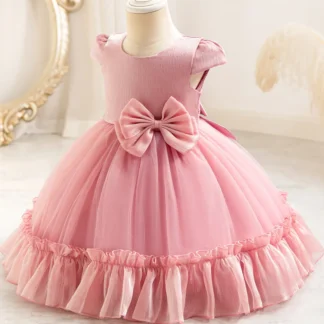 Pink Princess Bow Ruffled Skirt Dress for Kids