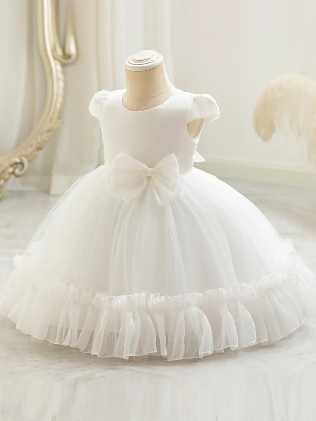 Pink Princess Bow Ruffled Skirt Dress for Kids - Image 4