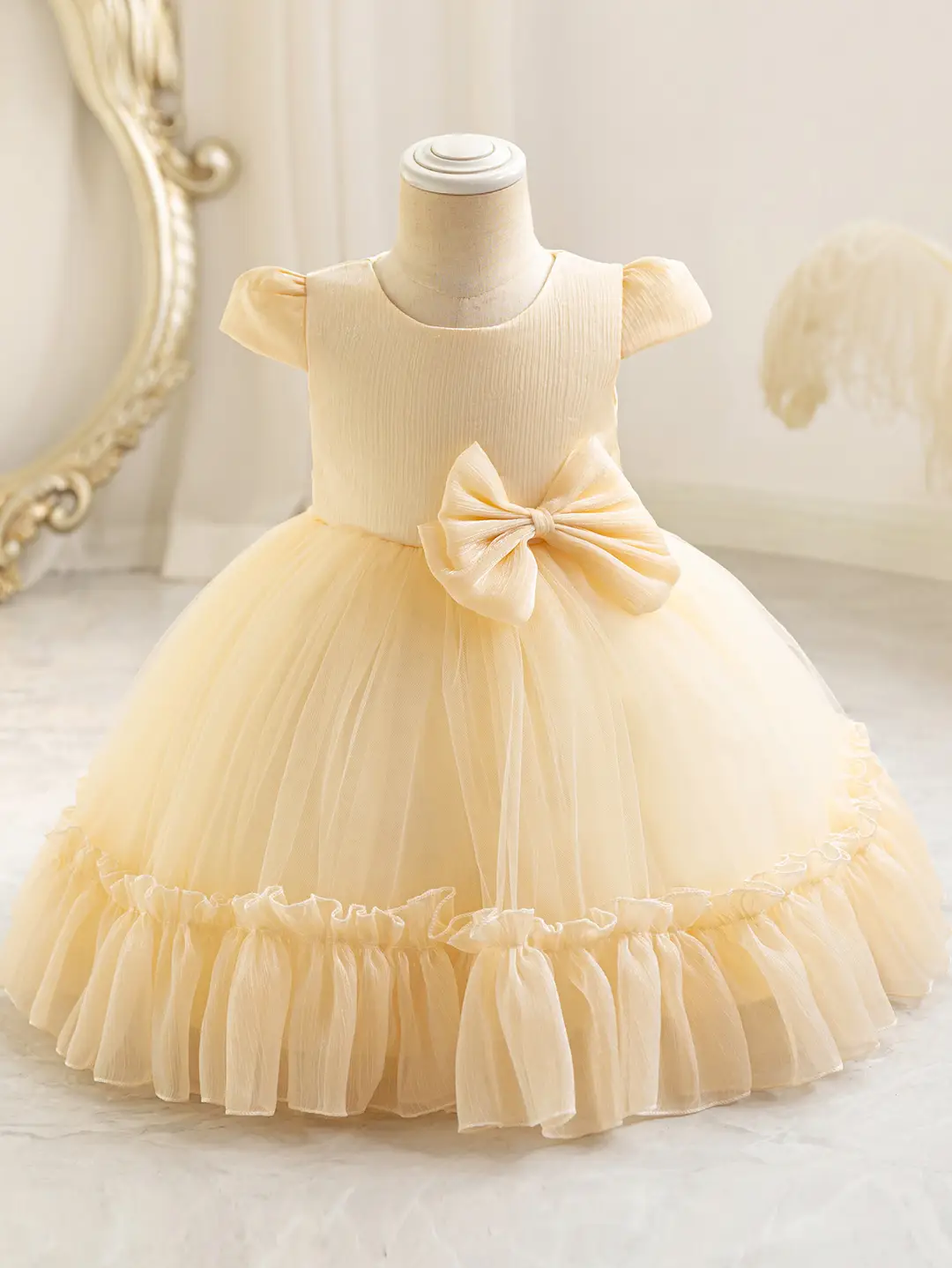Pink Princess Bow Ruffled Skirt Dress for Kids - Image 5