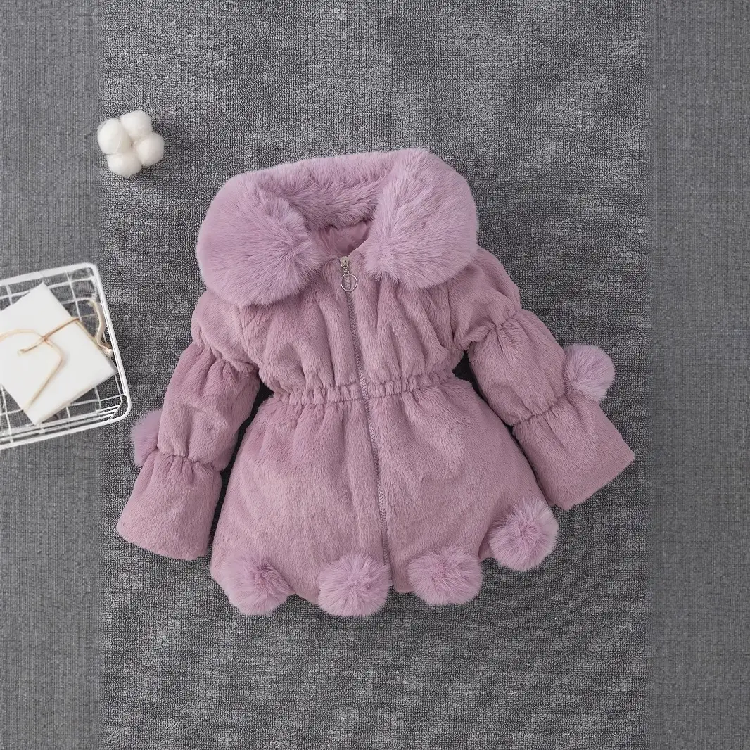 Purple Pink Imitation Fur Coat for Girls 3-6 Years