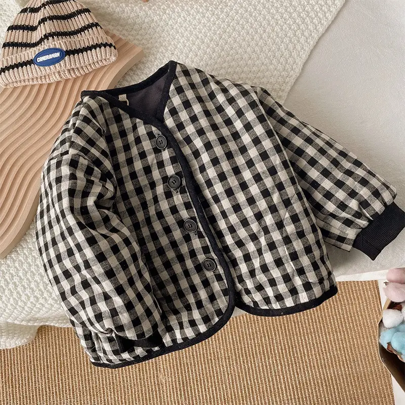 Kids Plaid Padded Jacket Black White 80cm - Image 2