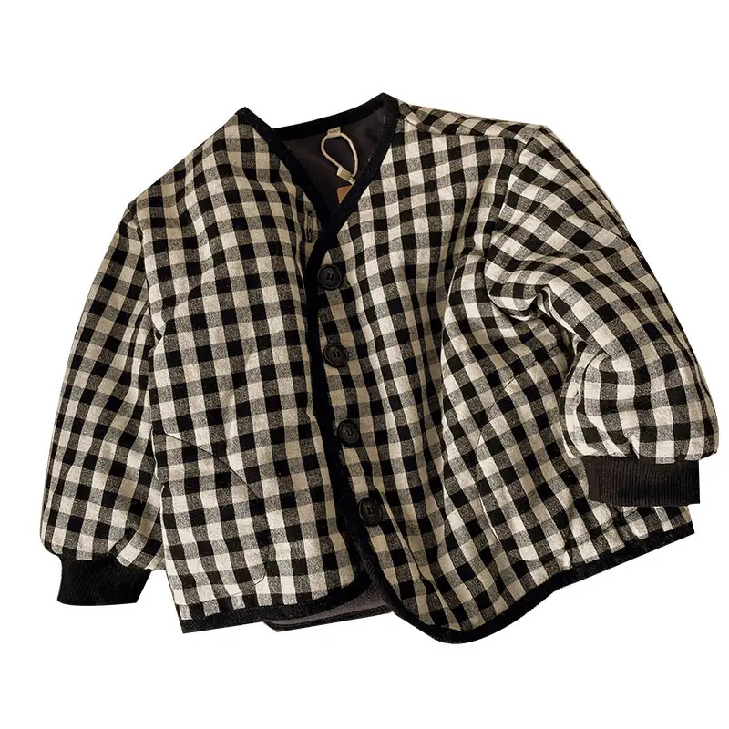 Kids Plaid Padded Jacket Black White 80cm - Image 5
