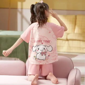 Girls Cotton Pajama Set Happy Time Cartoon Pink Medium Large