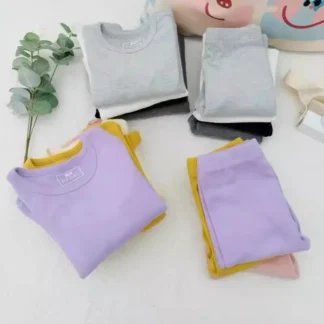 Kids Thermal Underwear Set Lavender Yellow Winter Warm