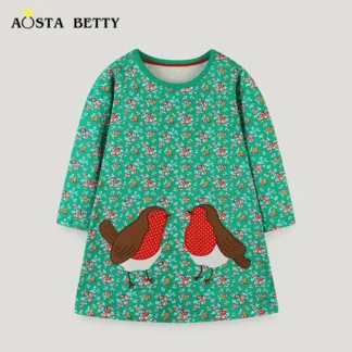 Aosta Betty Floral Bird Embroidered Dress Green Medium