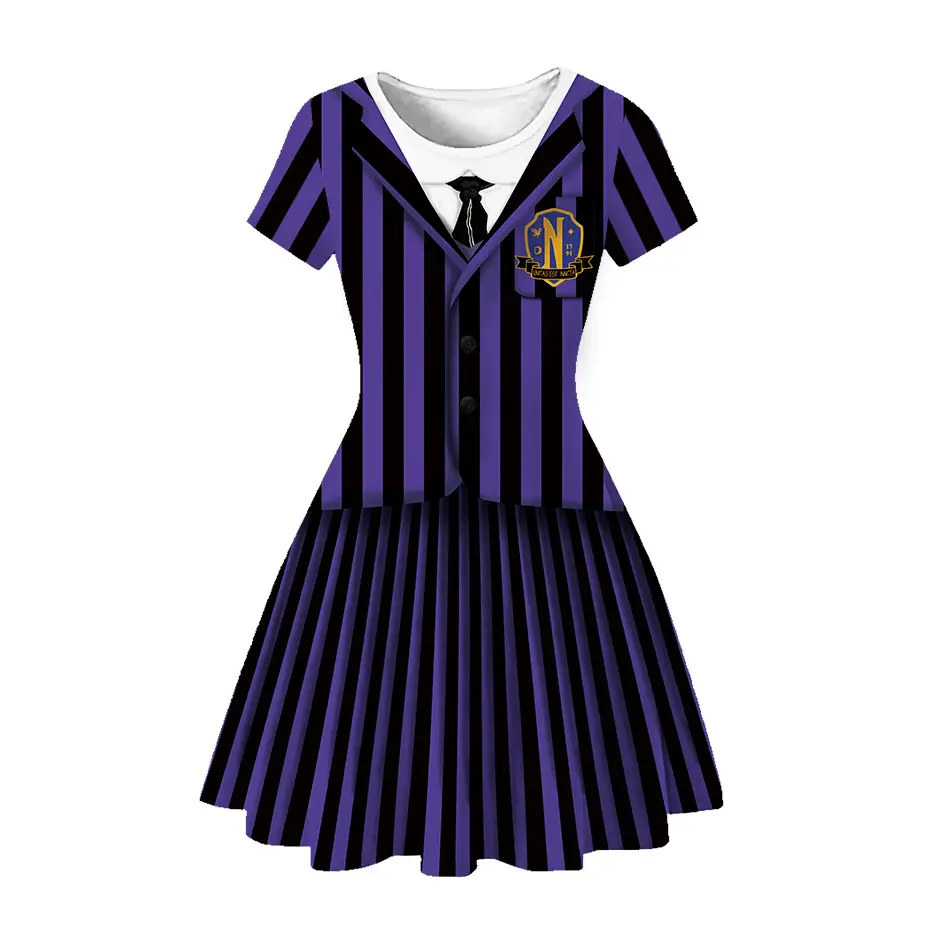 Black Striped 3D Printed Girls Dress for Home Wear - Image 2