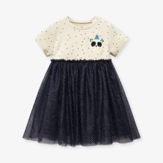 Panda Hat Party Hat Dress for Girls Mesh Summer Wear