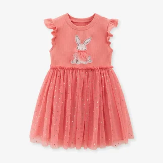 Cute Bunny Tulle Dress for Girls Pink Sparkle