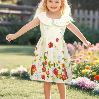 Little Girl Floral Cotton Dress Summer Party Wear