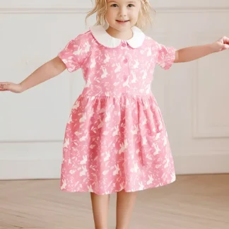 Pink Doll Collar A-Line Dress for Girls Summer Wear