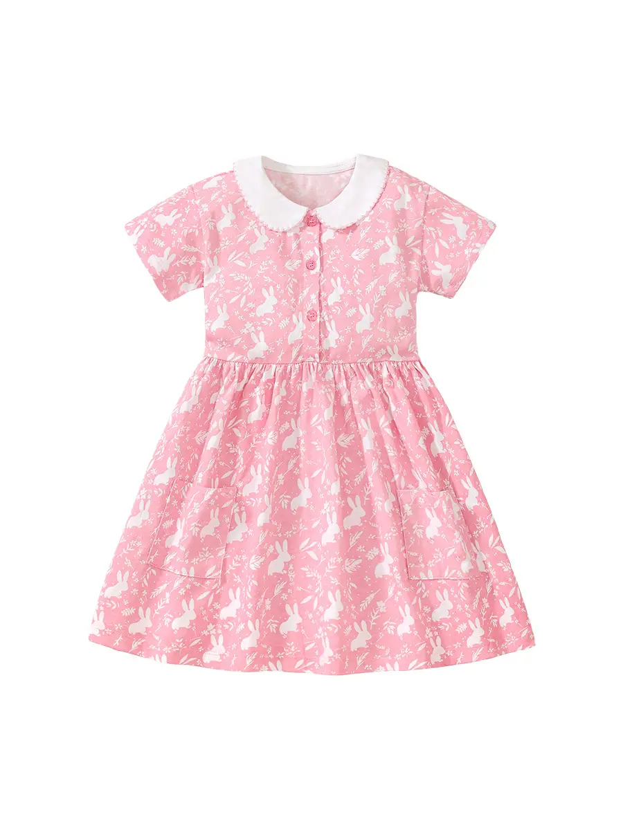Pink Doll Collar A-Line Dress for Girls Summer Wear - Image 5