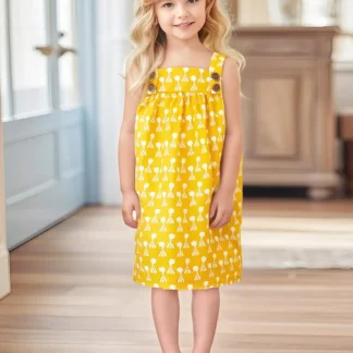 Yellow Giraffe Print Cotton Dress for Girls Summer
