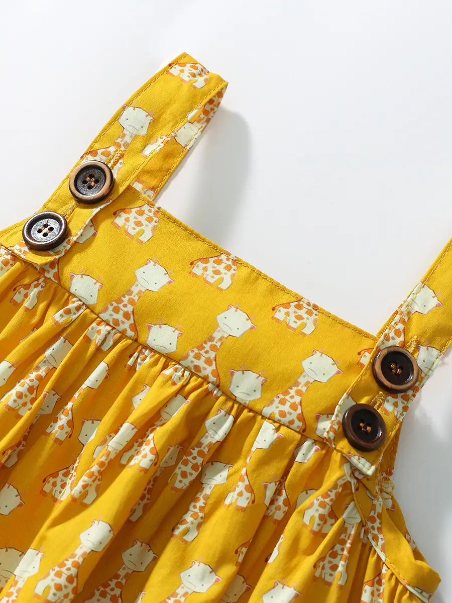 Yellow Giraffe Print Cotton Dress for Girls Summer - Image 2