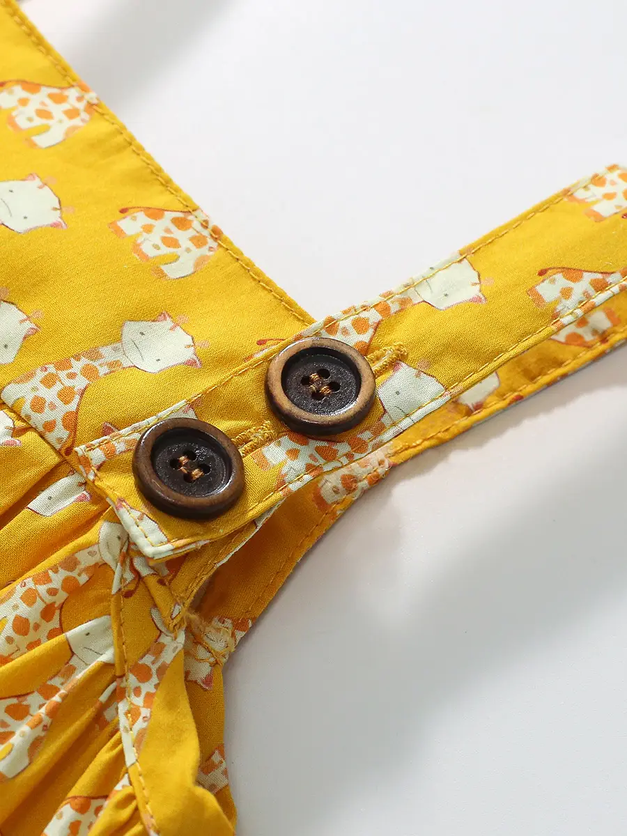 Yellow Giraffe Print Cotton Dress for Girls Summer - Image 3