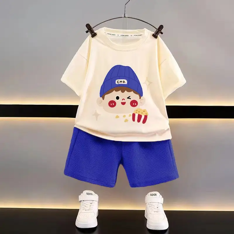 Kids Cotton Bear Graphic Shorts Set Yellow - Image 3