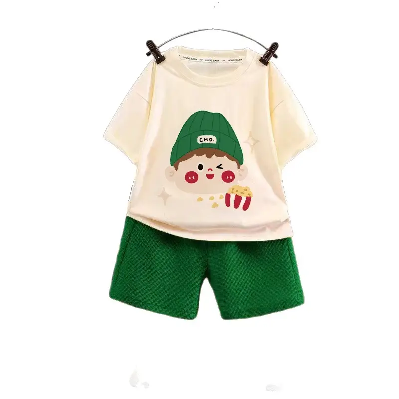 Kids Cotton Bear Graphic Shorts Set Yellow - Image 5