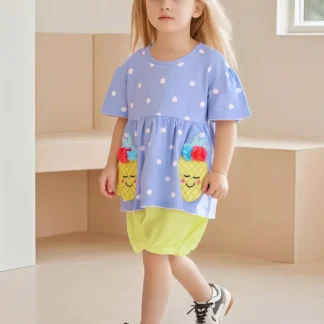 Kids Summer Suit Blue Yellow Polka Dot Pineapple