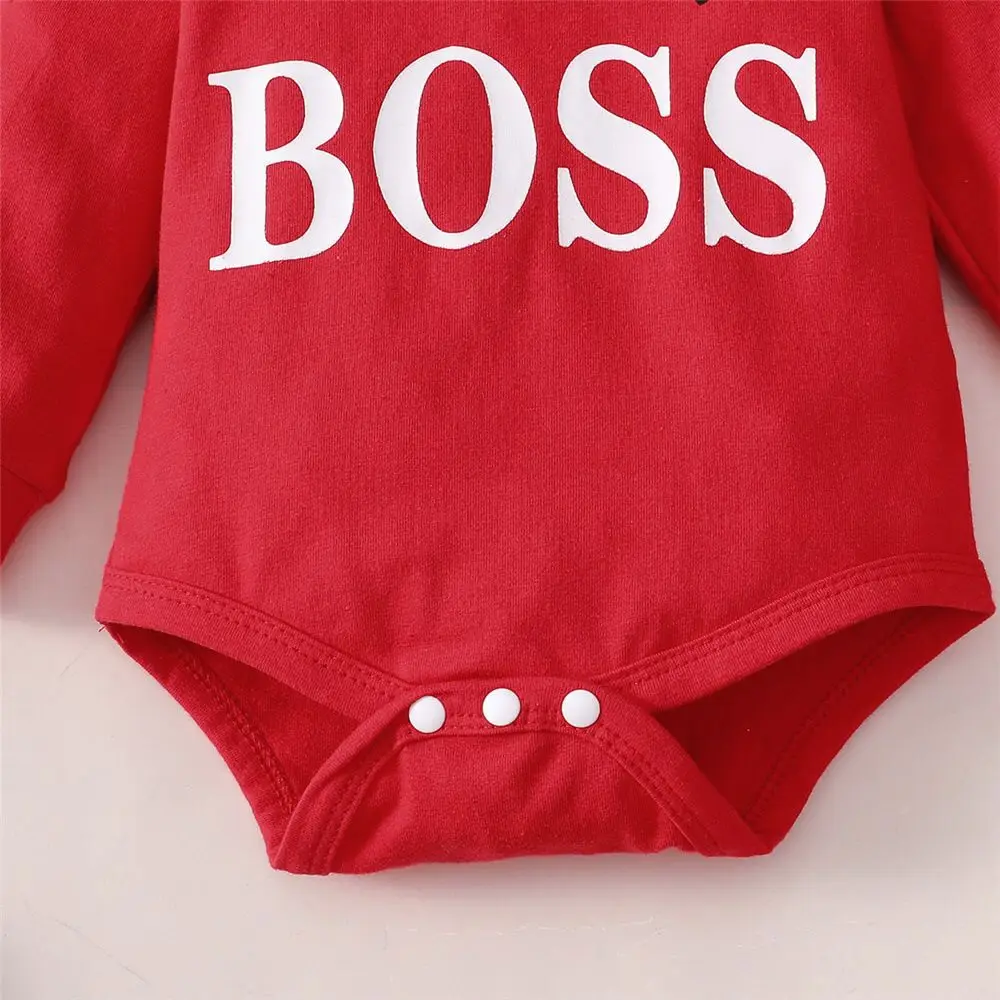 Baby Hoodie Pants Set Red Navy "Little Boss" - Image 3