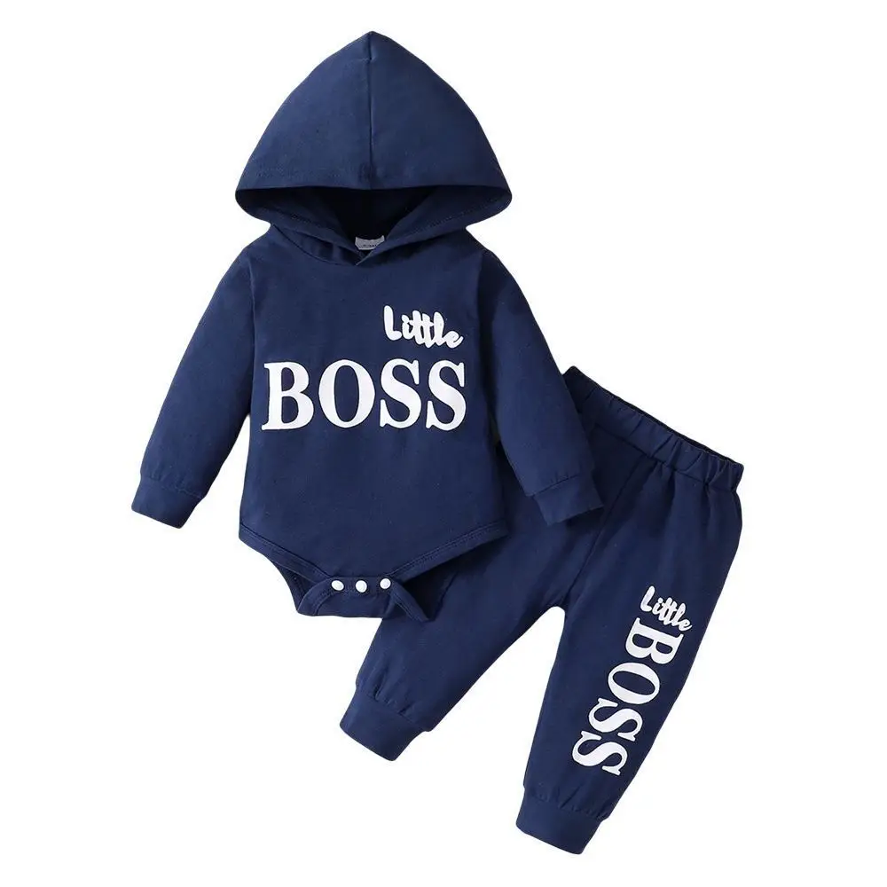 Baby Hoodie Pants Set Red Navy "Little Boss" - Image 5