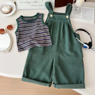 Kids Striped Tank Top & Shorts Set for Girls Summer Wear