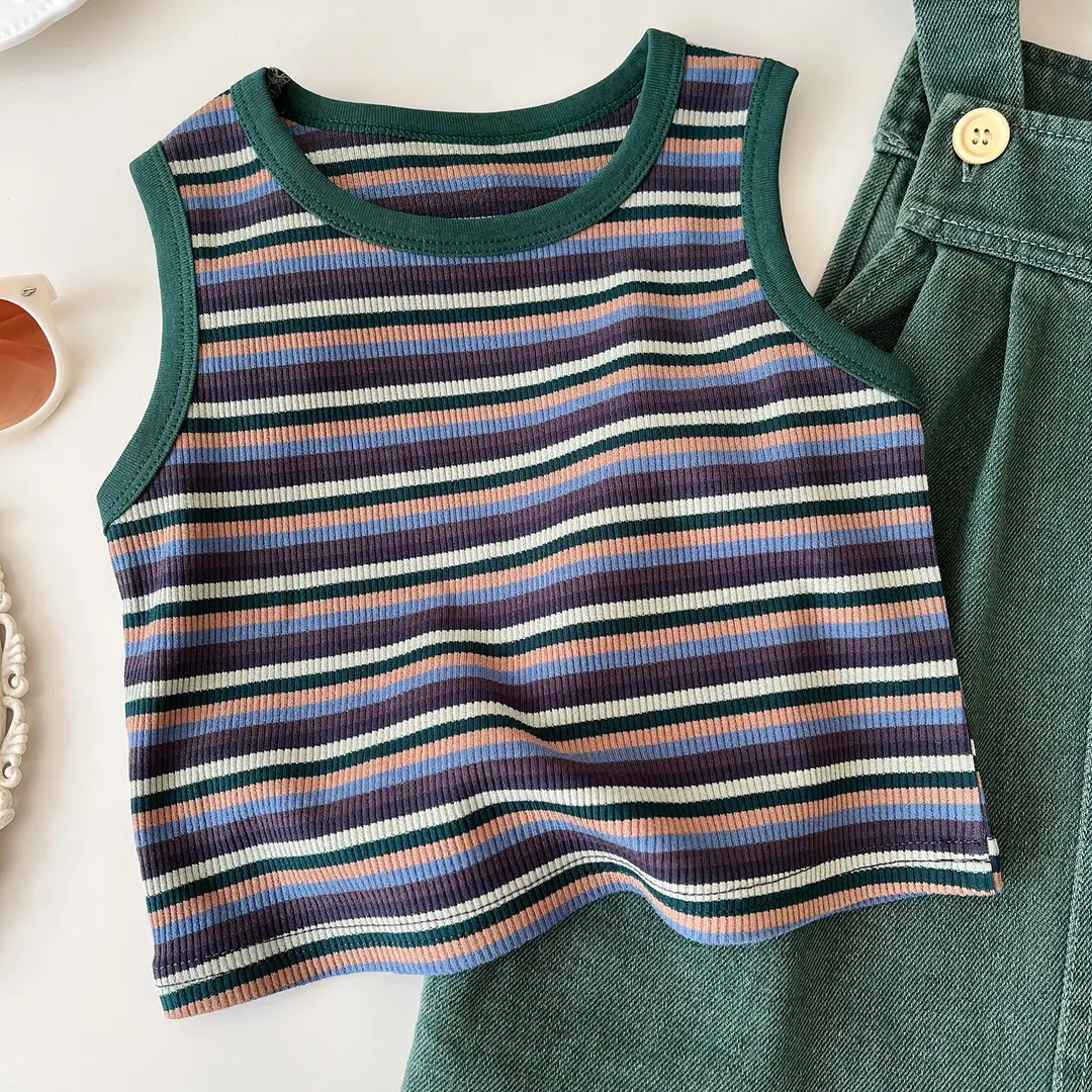 Kids Striped Tank Top & Shorts Set for Girls Summer Wear - Image 2