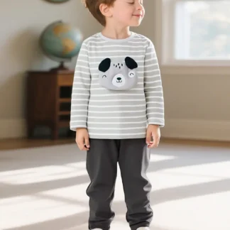 Kids Long Sleeve Dog Face Suit Gray Striped