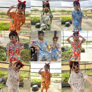 Kids Retro Floral Suit Summer Wear for Boys Girls