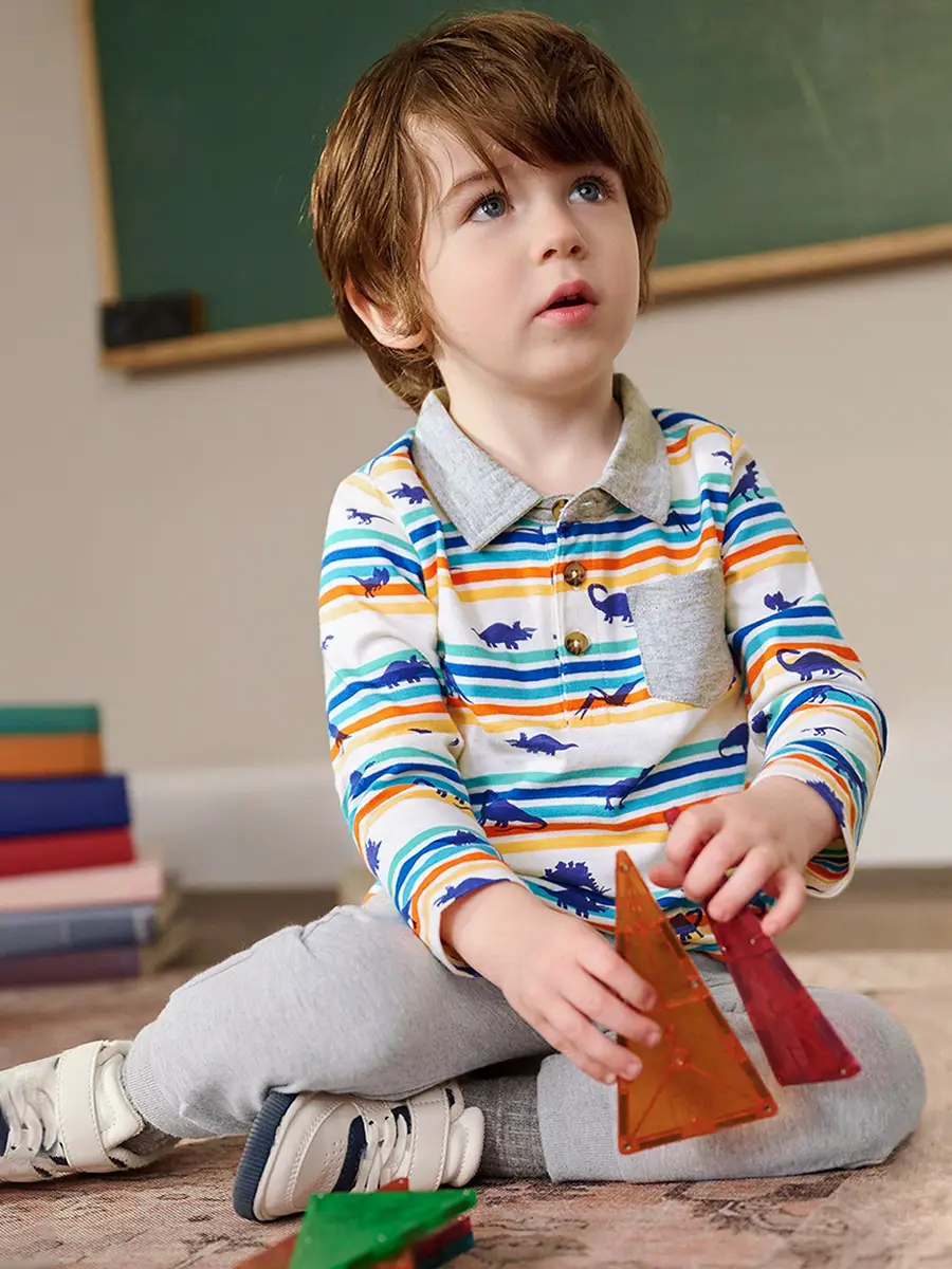 Kids Dinosaur Print Long Sleeve Suit Cotton Gray - Image 2