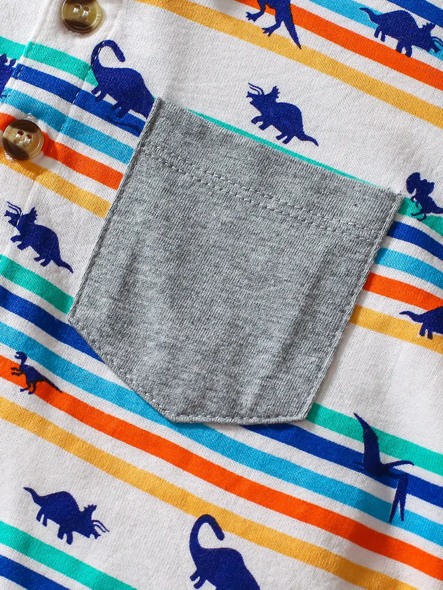Kids Dinosaur Print Long Sleeve Suit Cotton Gray - Image 3