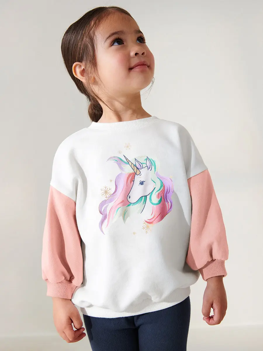 Kids Unicorn Print Swoosh Suit Pink White - Image 2