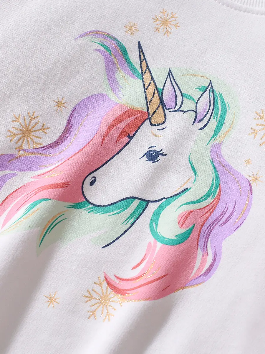 Kids Unicorn Print Swoosh Suit Pink White - Image 3