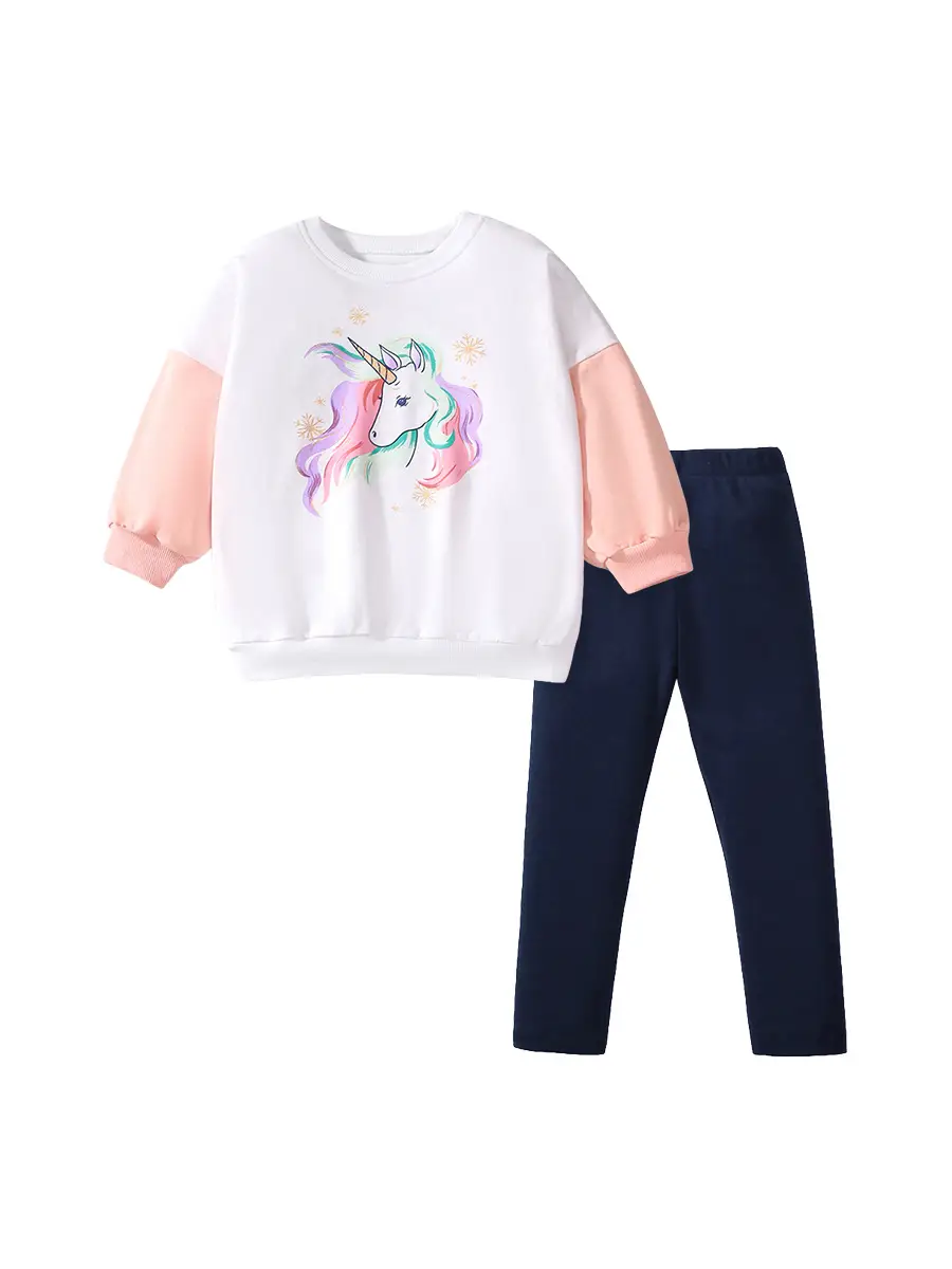 Kids Unicorn Print Swoosh Suit Pink White - Image 5