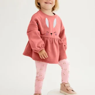 Pink Bunny Embroidered Kids Sweater Suit for Ages 2-6