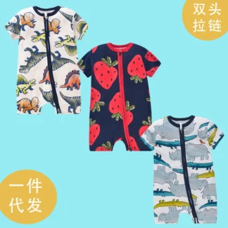 Baby Short Sleeve Jumpsuit with Double Zipper for Kids