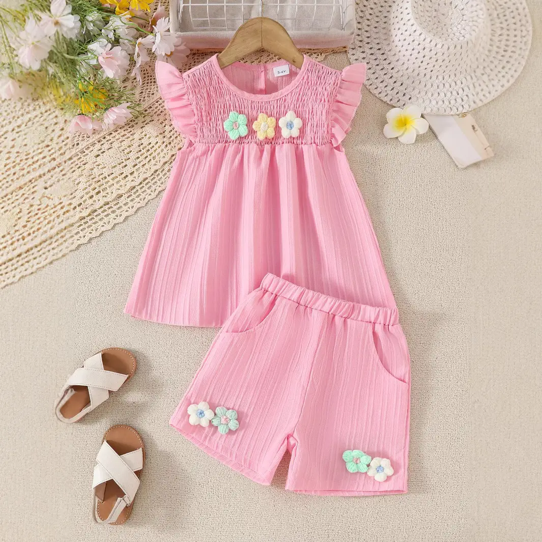 Light Green 3D Floral Baby Suit Set for Girls - Image 2