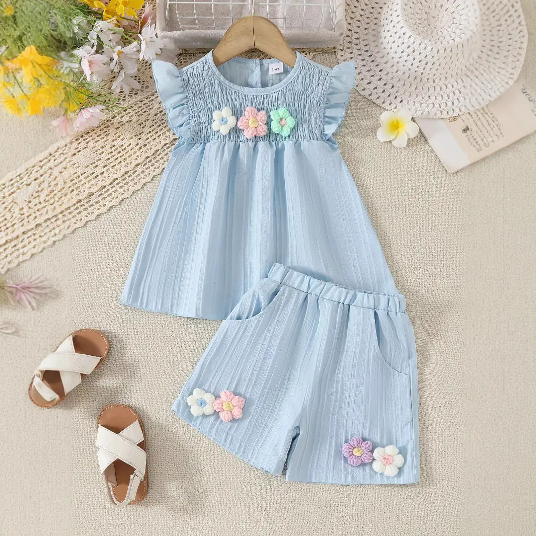 Light Green 3D Floral Baby Suit Set for Girls - Image 3